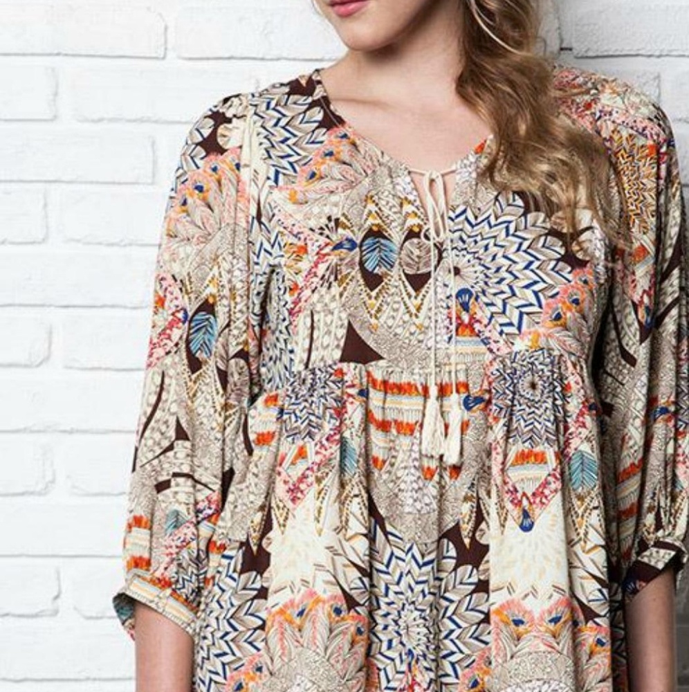 Umgee Plus Tribal Western Tassel Baby Doll Dress
